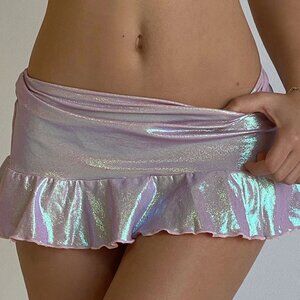 ❤️SOLD❤️ Frankie's Bikinis Pink Andrea Iridescent Ruffle Skirt, Size XS